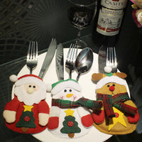 HKM-355411 Christmas-Themed Knife and Fork Set in Wool and Brushed Fabric - Elk, Snowman, Old Man Designs