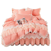 HKM-355475 Korean Style Princess Wind Lace Duvet Cover and Bed Skirt Set – Multiple Color Options Available