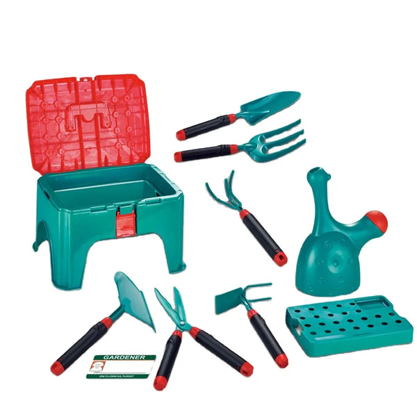HKM-355475 Pretend Play Gardening Tool Set for Kids Ages 2-7, Plastic Garden Tools in Color Box