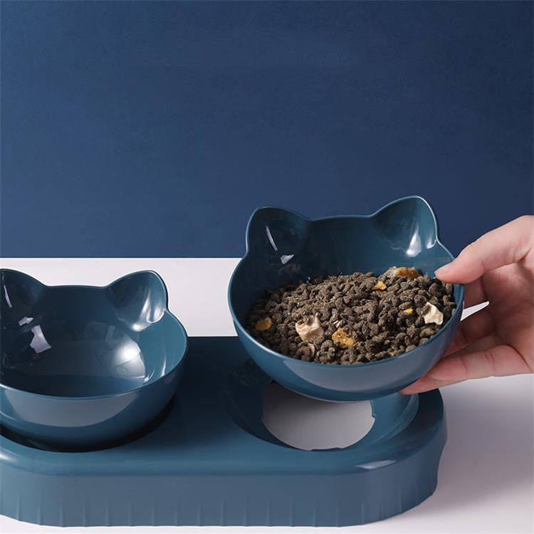 HKM-3555645 Double Pet Feeding Bowl for Cats and Dogs - 500ml Capacity, Durable PP Plastic & ABS, Stylish Colors