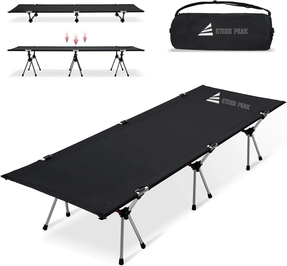 HKM-355667 Heavy Duty Portable Folding Camping Cot for Outdoor Use, Compact and Easy to Set Up Stretchers