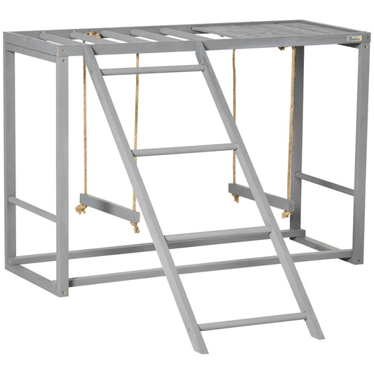 HKM-355731 Wooden Chicken Activity Game with Swing Set for 3-4 Birds, Coop Accessory with Perches and Hen Ladder, Grey