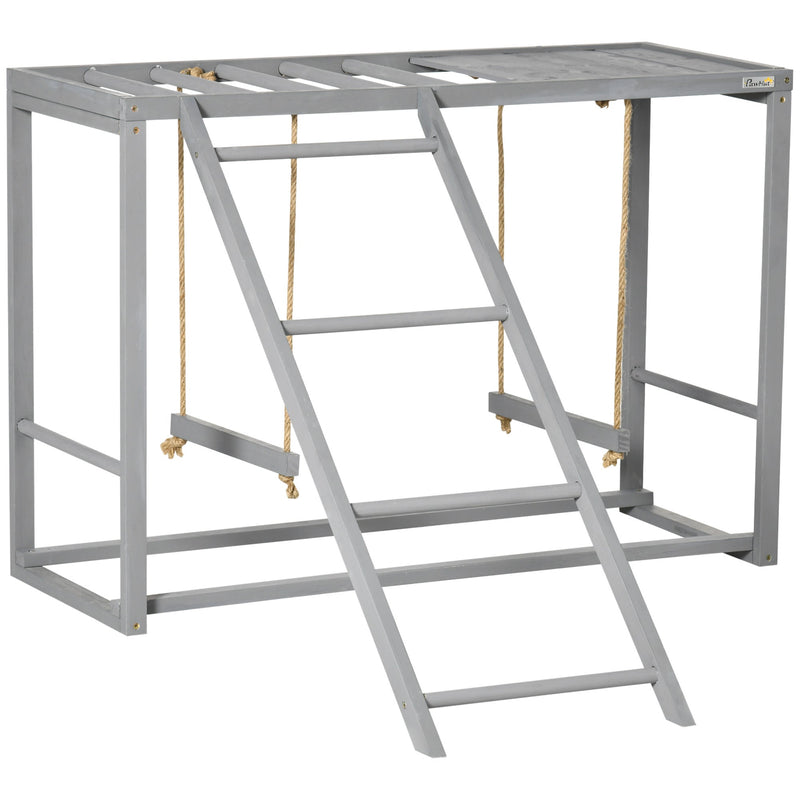 HKM-355731 Wooden Chicken Activity Game with Swing Set for 3-4 Birds, Coop Accessory with Perches and Hen Ladder, Grey