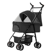 HKM-3557693 Foldable 4-Wheel Pet Stroller with Detachable Carrier Bag and Storage Basket for Dogs and Cats