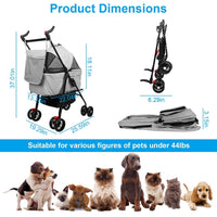HKM-3557693 Foldable 4-Wheel Pet Stroller with Detachable Carrier Bag and Storage Basket for Dogs and Cats