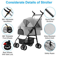 HKM-3557693 Foldable 4-Wheel Pet Stroller with Detachable Carrier Bag and Storage Basket for Dogs and Cats