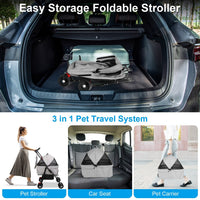 HKM-3557693 Foldable 4-Wheel Pet Stroller with Detachable Carrier Bag and Storage Basket for Dogs and Cats
