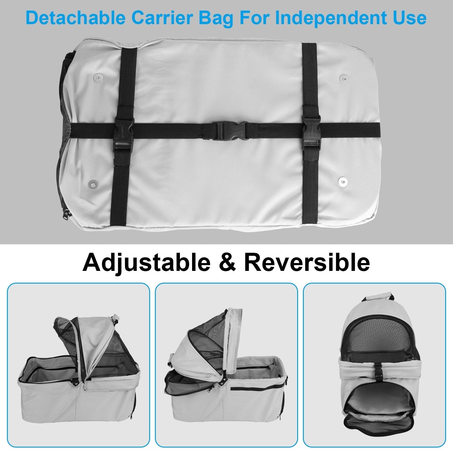 HKM-3557693 Foldable 4-Wheel Pet Stroller with Detachable Carrier Bag and Storage Basket for Dogs and Cats