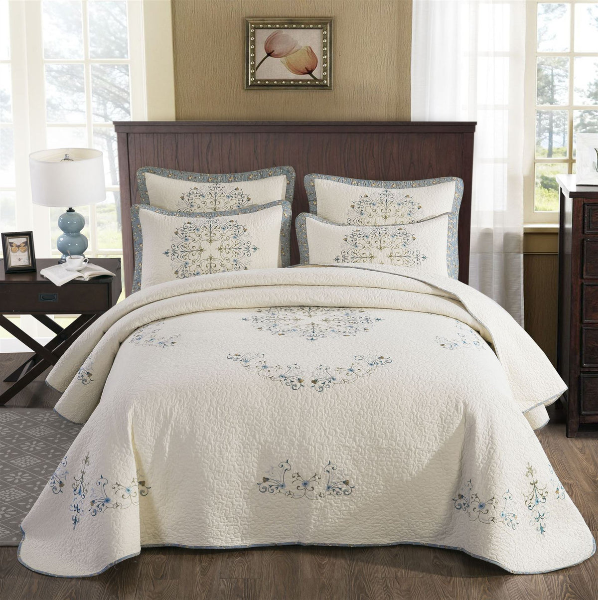 HKM-355795 European-Style Pure Cotton Geometric Quilt Bed Cover Set in Multiple Sizes