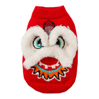 HKM-3559997 Lunar New Year Lion Dance Pet Sweater with 3D Plush Details and Embroidered Accents