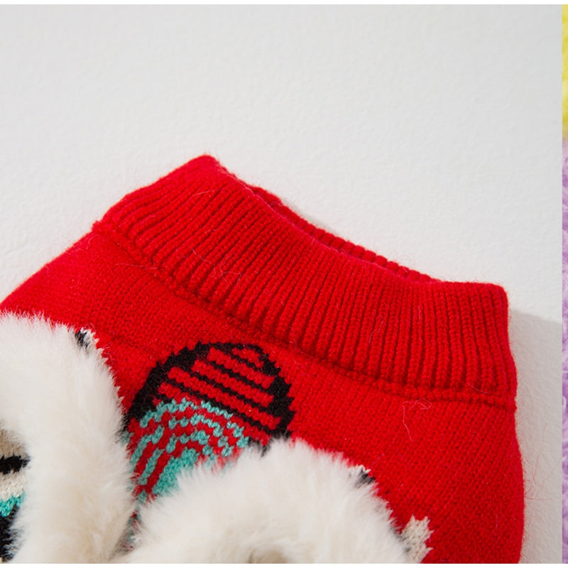 HKM-3559997 Lunar New Year Lion Dance Pet Sweater with 3D Plush Details and Embroidered Accents