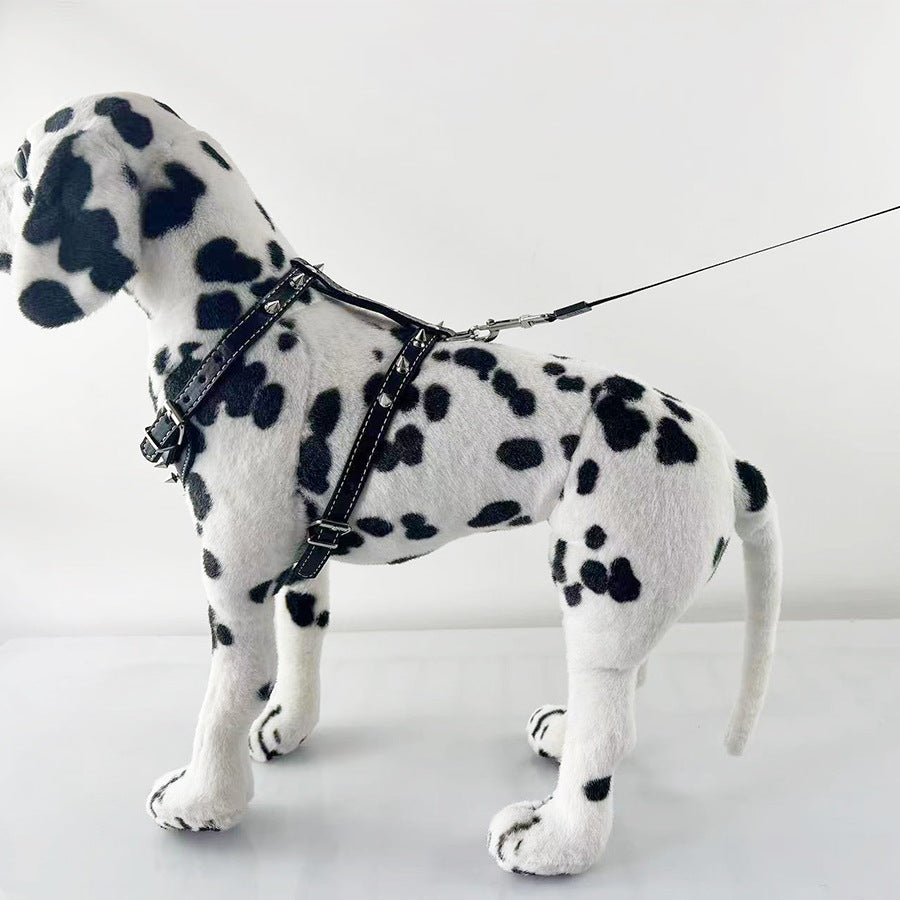 HKM-3560509 Black Spiked Studded Leather Dog Harness for Small Breeds, Adjustable Neck & Chest Size