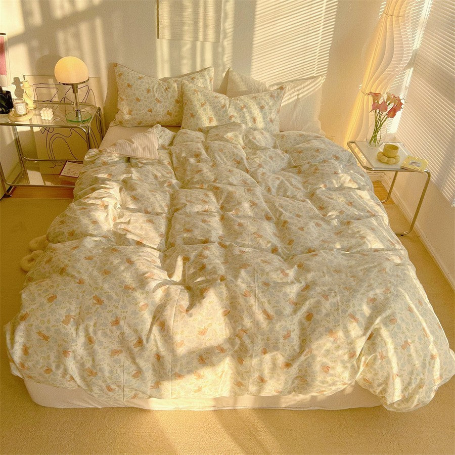 HKM-356115 Pastoral Floral Print Pure Cotton Four-Piece Bedding Set