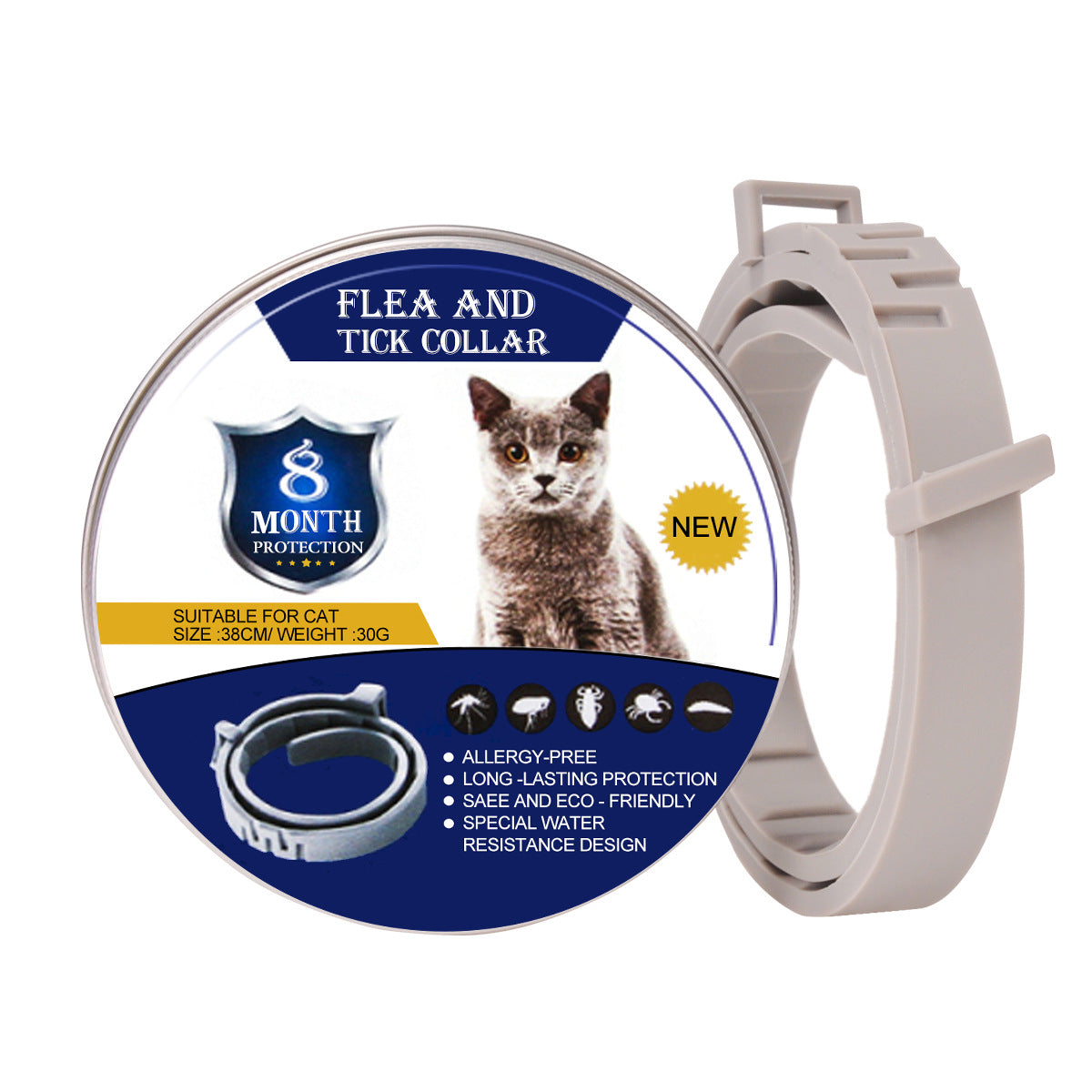 HKM-3563197 Flea and Mosquito Repellent Collars for Dogs and Cats - Grey, Fashionable Design