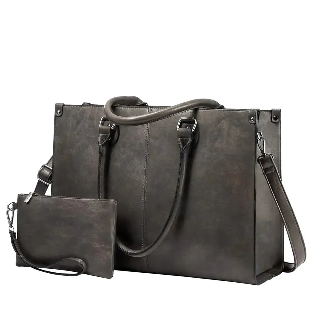 HKM-356499 Women's PU Leather Laptop Tote Bag for 15.6-Inch Laptops - Stylish Office Messenger Handbag