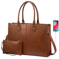 HKM-356499 Women's PU Leather Laptop Tote Bag for 15.6-Inch Laptops - Stylish Office Messenger Handbag