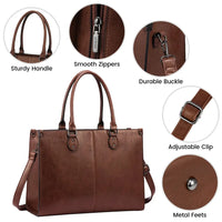 HKM-356499 Women's PU Leather Laptop Tote Bag for 15.6-Inch Laptops - Stylish Office Messenger Handbag