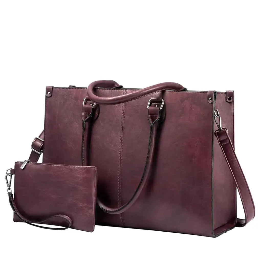HKM-356499 Women's PU Leather Laptop Tote Bag for 15.6-Inch Laptops - Stylish Office Messenger Handbag