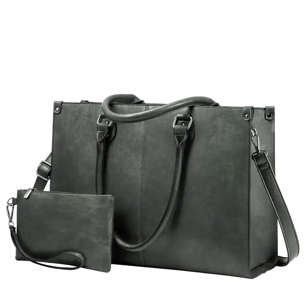 HKM-356499 Women's PU Leather Laptop Tote Bag for 15.6-Inch Laptops - Stylish Office Messenger Handbag