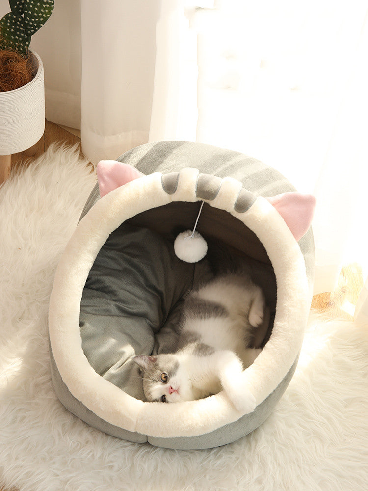 HKM-3565245 Cozy Semi-Enclosed Polar Fleece Cat Nest for Deep Sleep ¨C Available in Multiple Sizes