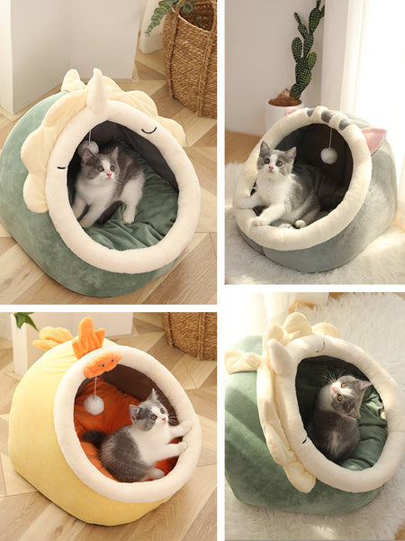 HKM-3565245 Cozy Semi-Enclosed Polar Fleece Cat Nest for Deep Sleep ¨C Available in Multiple Sizes