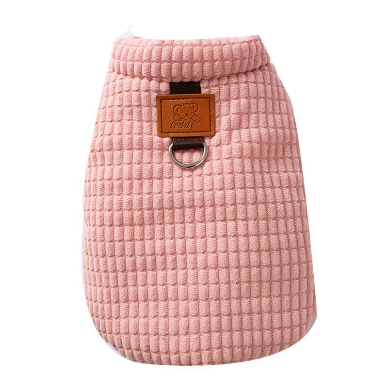 HKM-3565757 Cozy Pink Textured Corduroy Pet Vest for Small and Medium Dogs