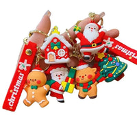 HKM-356627 Cute Cartoon Santa Snowman PVC Christmas Keychain with Metal Ring - Fun Holiday Accessory for All Ages