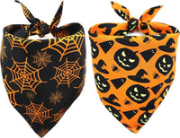HKM-356691 Reversible Halloween Dog Bandana with Pumpkin and Spider Web Designs for Pets, Adjustable Fit up to 16 Inches