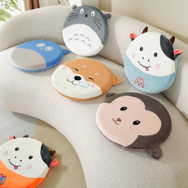 HKM-356755 Cute Cartoon Plush Animal Cushions - Shiba Inu, Orange Cow, Black Cow, Blue Cow, Totoro, Owl, Monkey, Shark, 40x40cm