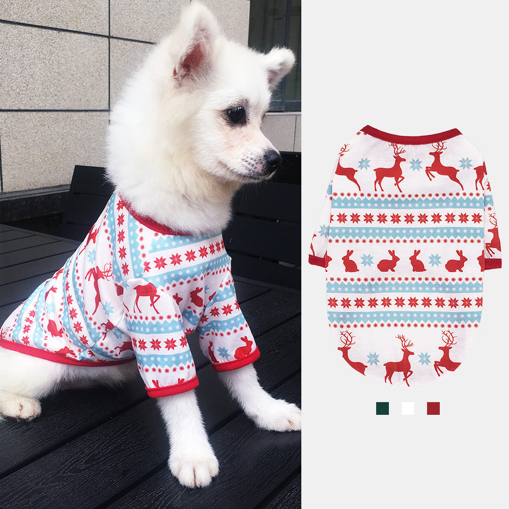 HKM-356819 Festive Cotton Dog Clothes: Snowman, Elk, Gingerbread Man, Santa Claus, Merry Christmas in Sizes XS to L