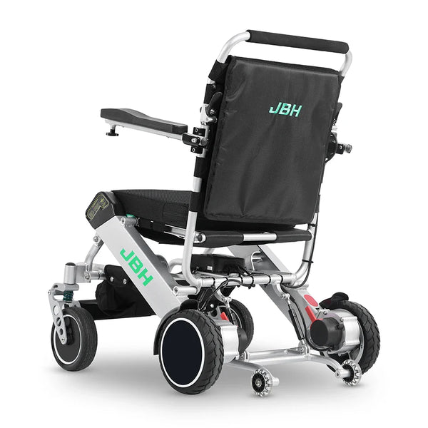 HKM-0848339 Light Folding Electric Wheelchair Dual 180W Motors 24V Dual Battery 12.4 Mile Range 265 lb Capacity Aluminum