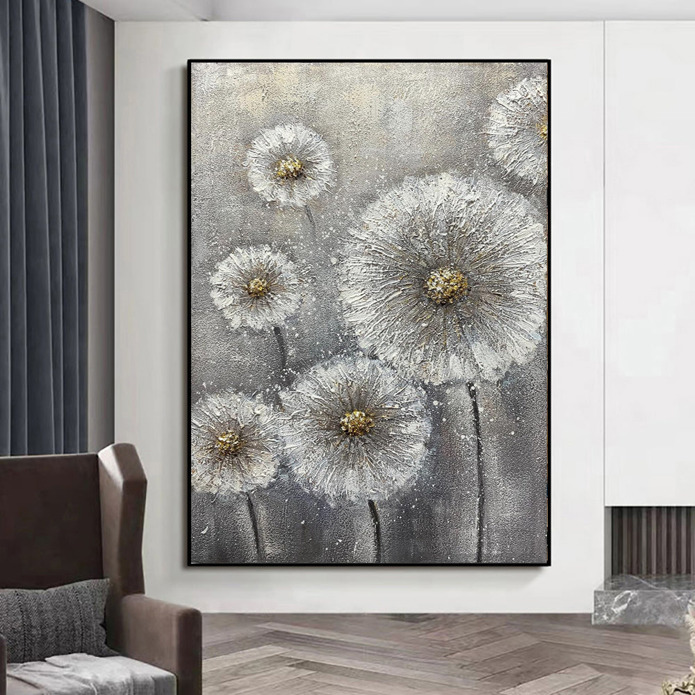 HKM-356883 Handmade White Flower Canvas Oil Painting for Home Decor - Unique Large Art Piece