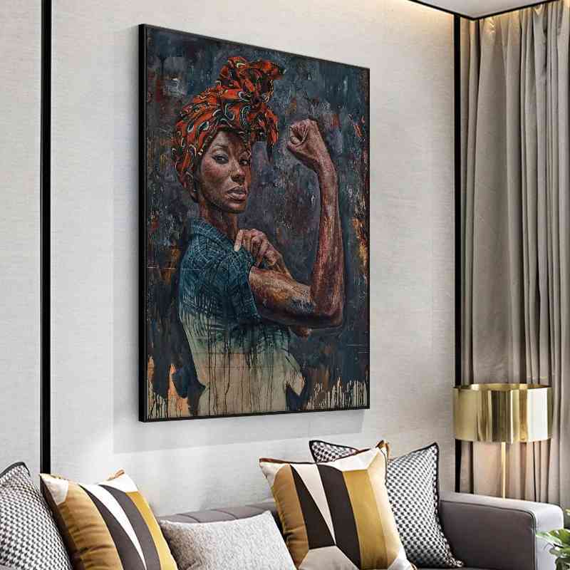 HKM-356947 African Strong Woman Canvas Wall Art Poster – Fashionable and Simple Design, Frameless, Picture Color