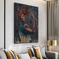 HKM-356947 African Strong Woman Canvas Wall Art Poster – Fashionable and Simple Design, Frameless, Picture Color