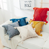 HKM-357011 Embroidered Tufted Tassel Pillowcase in Geometric Design, 45x45cm, Polyester Cotton, Multiple Colors