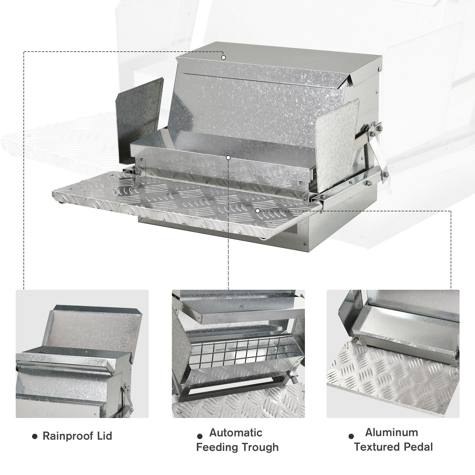 HKM-3570621 25 lbs Automatic Chicken Poultry Feeder, Weatherproof Galvanized Steel & Aluminum, Durable Design
