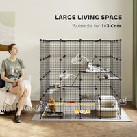HKM-3571005 Spacious Detachable Metal Cat Cage with Platforms & Ramps for 1-3 Cats, 55" Black