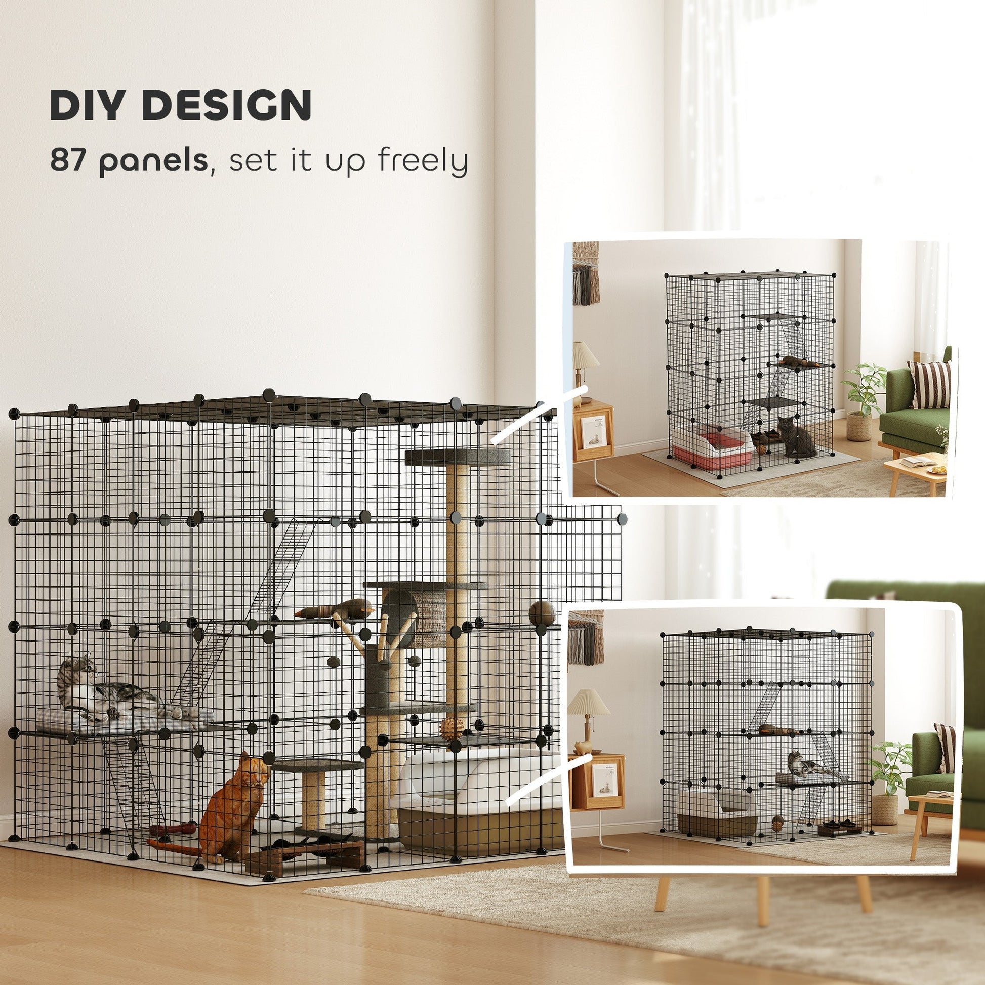 HKM-3571005 Spacious Detachable Metal Cat Cage with Platforms & Ramps for 1-3 Cats, 55" Black