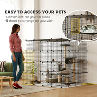 HKM-3571005 Spacious Detachable Metal Cat Cage with Platforms & Ramps for 1-3 Cats, 55" Black