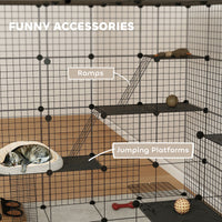 HKM-3571005 Spacious Detachable Metal Cat Cage with Platforms & Ramps for 1-3 Cats, 55" Black