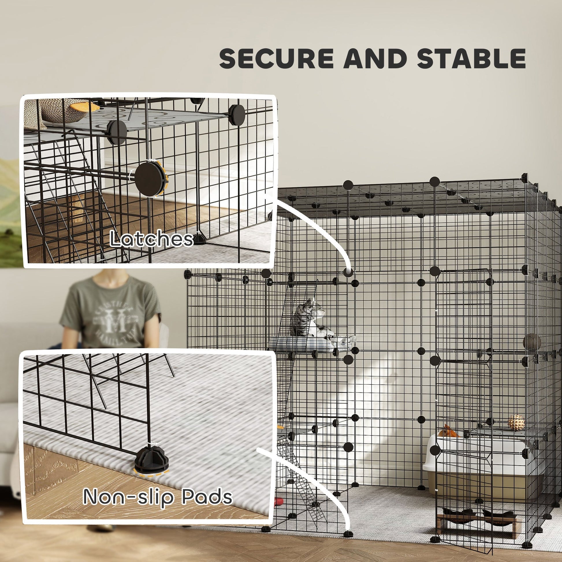 HKM-3571005 Spacious Detachable Metal Cat Cage with Platforms & Ramps for 1-3 Cats, 55" Black
