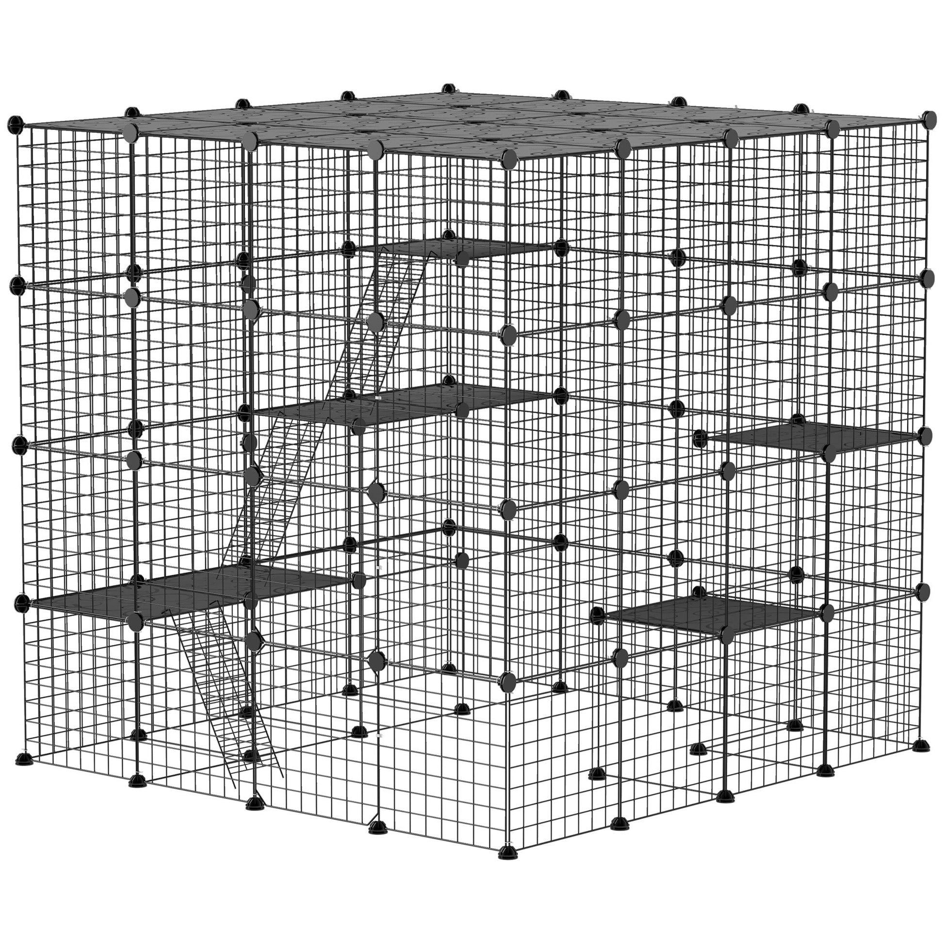 HKM-3571005 Spacious Detachable Metal Cat Cage with Platforms & Ramps for 1-3 Cats, 55" Black