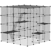 HKM-3571005 Spacious Detachable Metal Cat Cage with Platforms & Ramps for 1-3 Cats, 55" Black