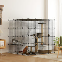 HKM-3571005 Spacious Detachable Metal Cat Cage with Platforms & Ramps for 1-3 Cats, 55" Black
