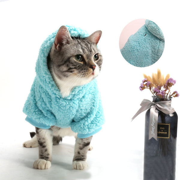 HKM-3572029 Solid Color Cotton Fleece Sweater for Small and Medium Dogs and Cats - Blue and Yellow