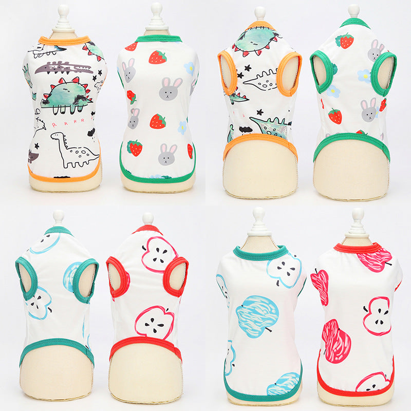 HKM-3572541 Spring and Summer Pet Costumes - Red and Green Apple Patterns, Dinosaur, and Rabbit Styles in Sizes S-XXL