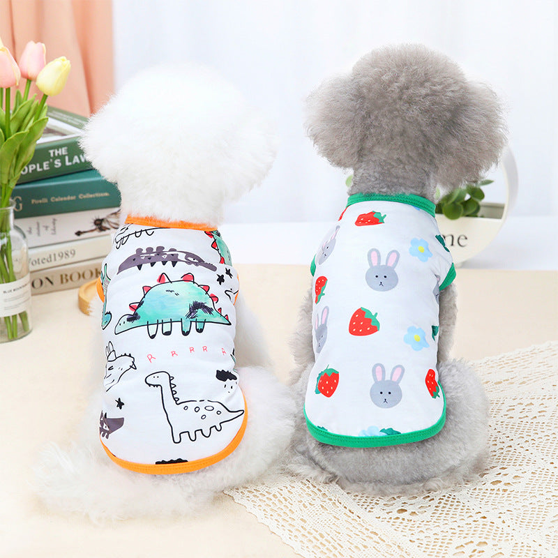 HKM-3572541 Spring and Summer Pet Costumes - Red and Green Apple Patterns, Dinosaur, and Rabbit Styles in Sizes S-XXL