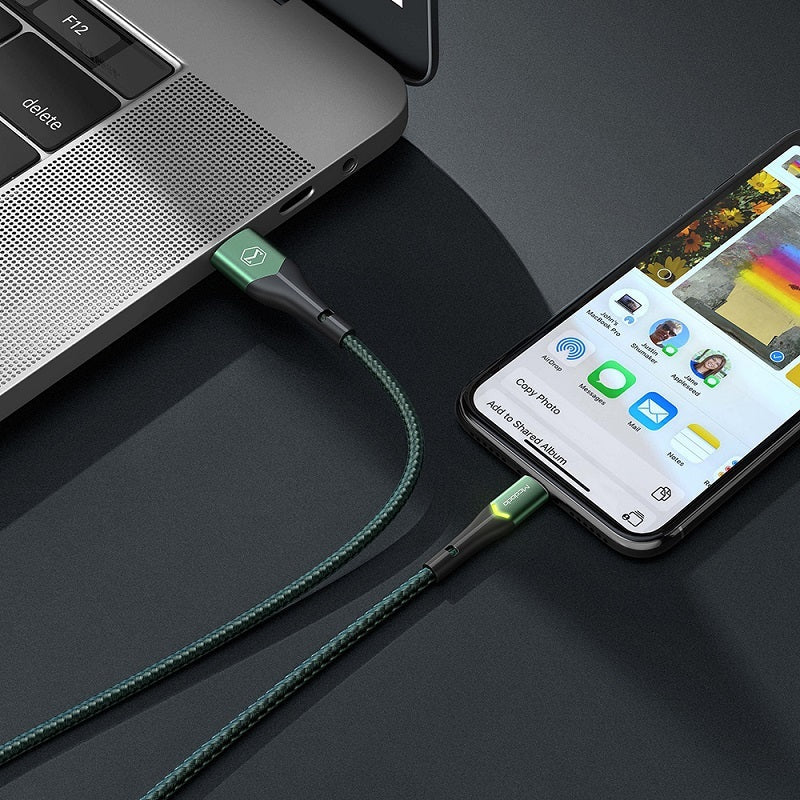 HKM-357331 LED Indicator Data Cable for iPhone with 8PIN Connector - 1.2m/1.8m Length, Aluminum Alloy Material, Fast Charging & Data Transmission