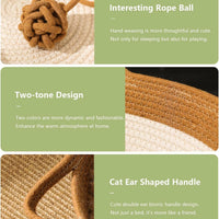HKM-3574205 Hand Woven Cat Bed with Toy Tail - Natural Cotton and Linen, Breathable Indoor Mat for Small Breeds