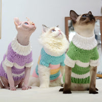 HKM-357523 Warm Wool Sweater for Hairless Cats - Handmade Striped Design in Multiple Colors